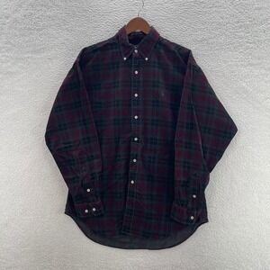 Polo Ralph Lauren Shirt Mens Large Red Green Corduroy Plaid Pinwale Preppy Ivy